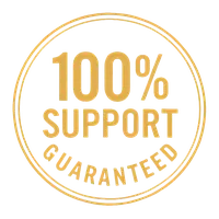 Round red Support Guaranteed badge from the BloodPril brand